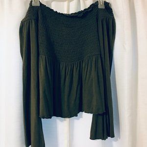 AEO olive green off-the-shoulder flowy top